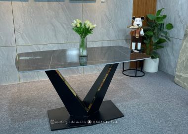 BÀN ĂN CHÂN V VIỀN INOX BA 012